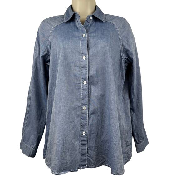 J. McLaughlin Hensely Blouse Top Chambray Blue Button Up Preppy Women's XS - Picture 2 of 9